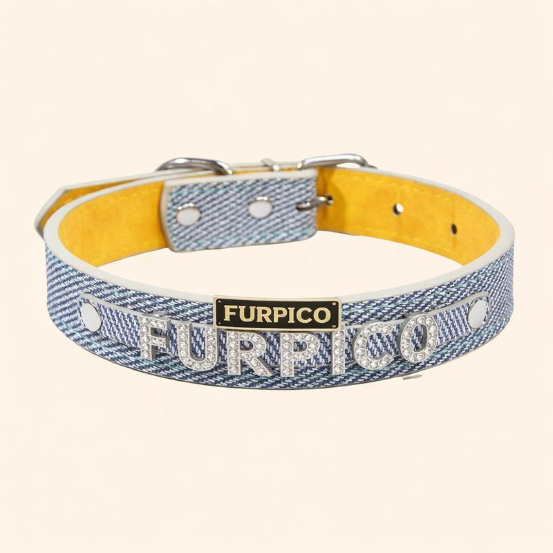Denim-Style PU Leather Dog Collar