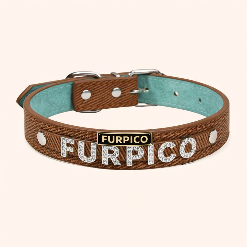 Denim-Style PU Leather Dog Collar