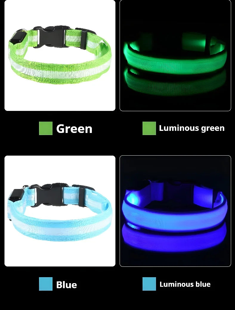🌟LED Safety Glowing Flashing Dog Collar Night Illuminated Glow In The Dark🐕
