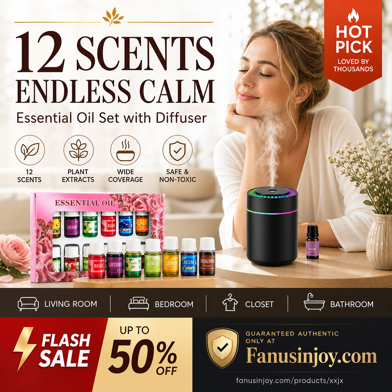 Black Aroma Diffuser + Essential Oils Set